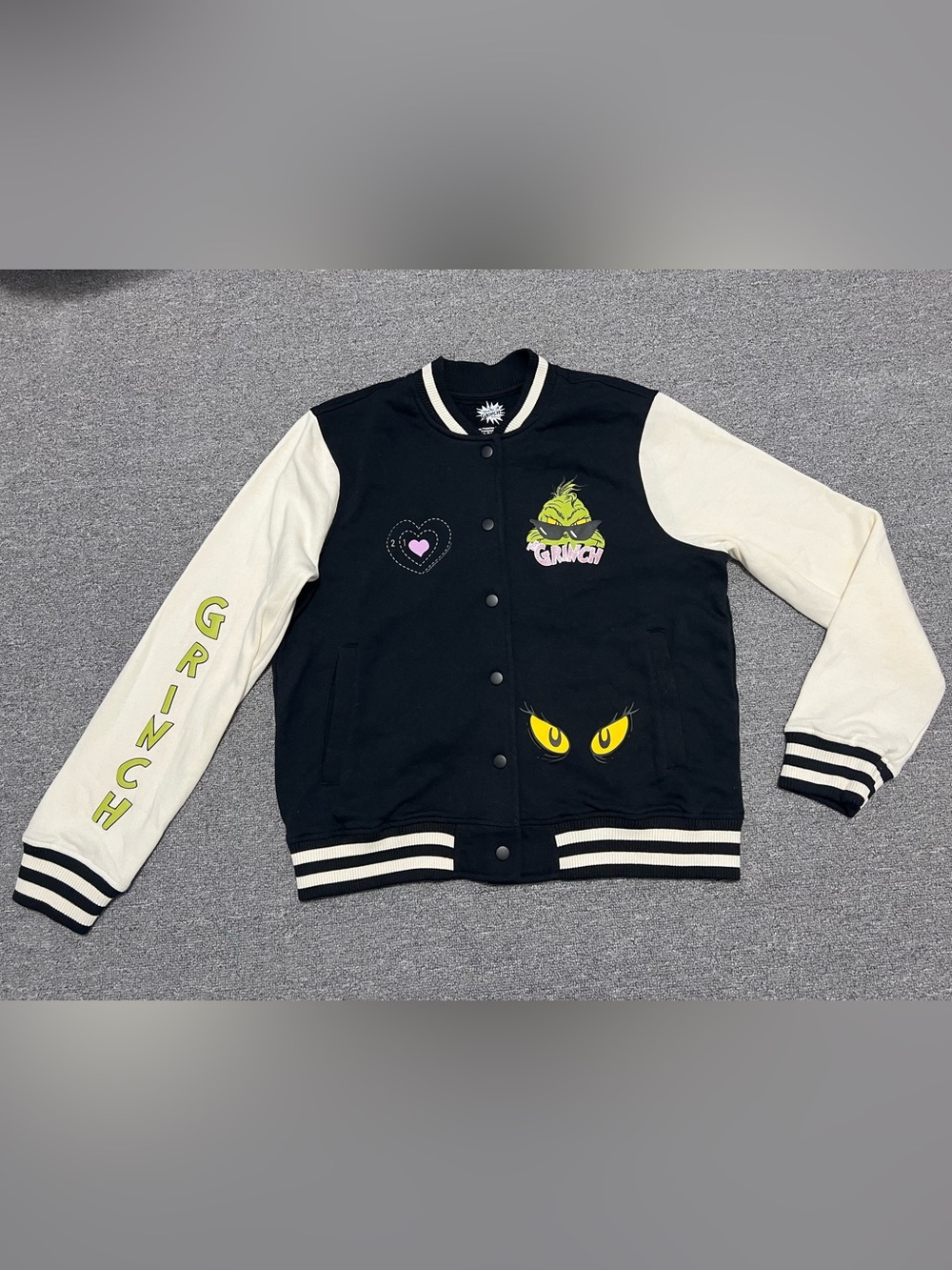 Hybrid Apparel Black & Cream Grinch Varsity Jacket Women’s M